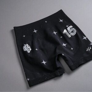 Darc Sport Black Athletic Bike Shorts with White Star and Graphic Accents